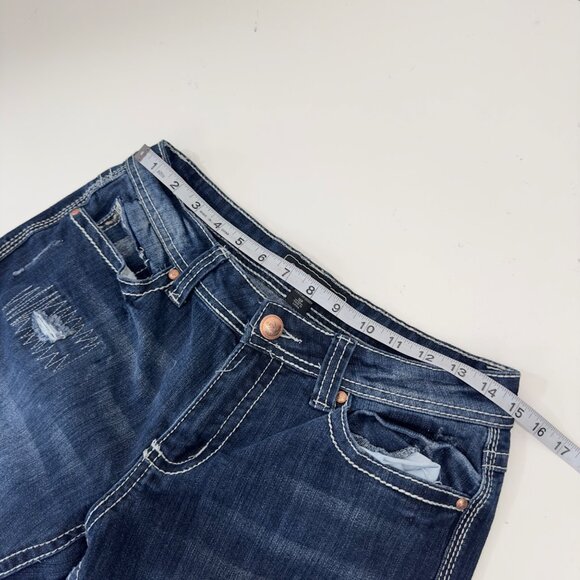 Cato Premium Women SZ 10P Distressed Bootcut Jeans With Embroidered Back Pockets - Picture 6 of 16